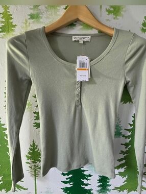 Hippie Rose Sage Green Long Sleeve Henley Top